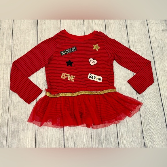 365 Kids from Garanimals Red Striped Long Sleeve Tutu Dress Girls Size 8 - Picture 2 of 6